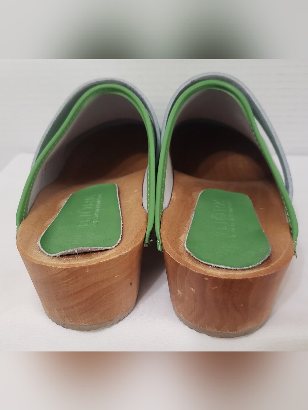 BJORK Maja Wood Open Back Leather Clogs, Size Eu-39 US 8.5-9 Green - Picture 6 of 14
